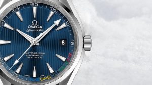The stainless steel fake Omega Specialities Olympic Games Collection Pyeongchang 2018 watches have blue dials.