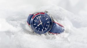 The blue dials copy Omega Specialities Olympic Games Collection Pyeongchang 2018 watches have blue leather straps.