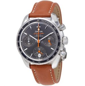 The grey dials copy Omega watches have brown leather straps.