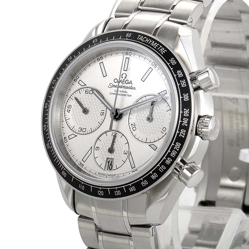 The stainless steel copy watch has silvery dial.