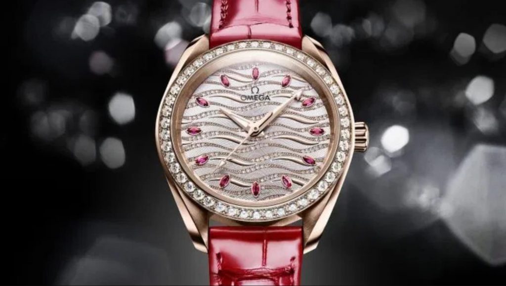 The 34mm replica watch is decorated with diamonds.